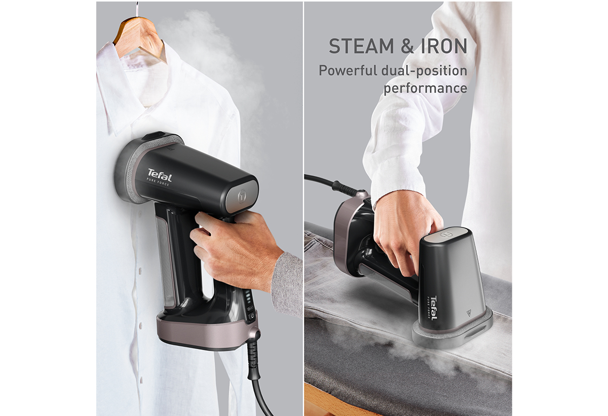 Απεικονίζεται το σύστημα να σιδερώνει σε οριζόντια και σε κάθετη θέση.